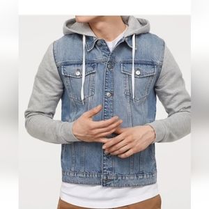 H&M “Divided” Brand Jean Jacket Mens M, Denim/Fabric Hooded Combo